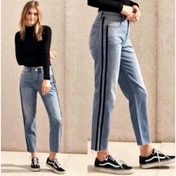 NEW Pacsun Sz 25 Vintage Icon High rise Jean Tuxedo Stripe Frayed Hem - Picture 2 of 8